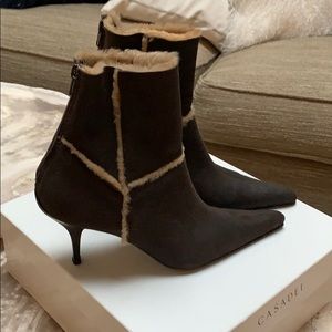 Casadei Brown “Marlboro” Shearling Boot  7